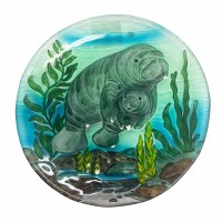 12" Round Manatee & Baby Glass Plate