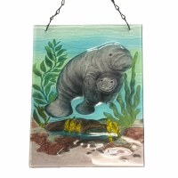 12" x 8 Manatee & Baby Glass Suncatcher
