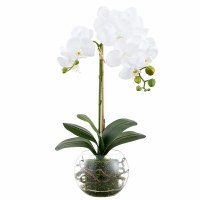 20" Faux White Phaleo in a Glass Ball Vase