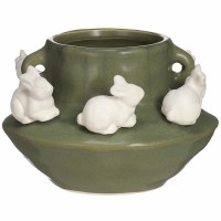 5.5" Green Vase With 3D Bunny Rim