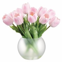 11" Faux Pink Tulip Frost Glass Ball Vase