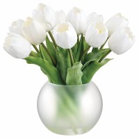 11" Faux White Tulip Frost Glass Ball Vase