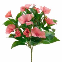 10" Faux Salmon Pink Impatiens Bush