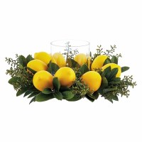 14" Round Faux Lemon Centerpiece With Hurricane