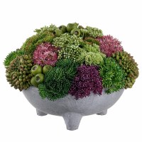 8.5" Round Faux Multicolor Sedum in a Gray Pot