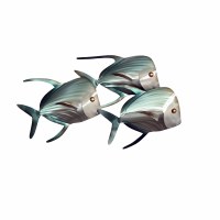 23" Blue Three Look Down Fish School Metal Wall Art Plaque MM122B