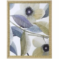 44" x 34" Blue and Brown Flower 2 Framed Canvas
