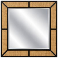 38" Sq Black and Natural Rattan Wall Mirror