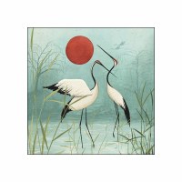 5" Sq Black and White Cranes Beverage Napkins