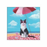 5" Sq Mimi Cat at the Beach Beverage Napkins