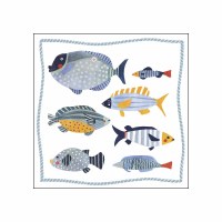 5" Sq Blue Fish Swimming School Beverage Napkins