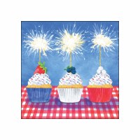 5" Sq Red, White, and Blue Cupcakes Beverage Napkins