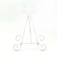 9" Large Distressed White Finish Scrollwork Metal Easel Plate Stand