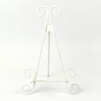 11" Extra Large Distressed White Finish Scrollwork Metal Easel Plate Stand