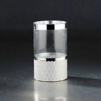 8" Silver and Frosted Glass Cylinder Candleholder