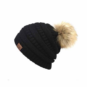 Cheveux CC Beanie w/Pom Black HAT-43-BLACK