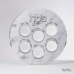 Printed Laminated Disposable Seder Plate Marble Design Includes Plastic Liners