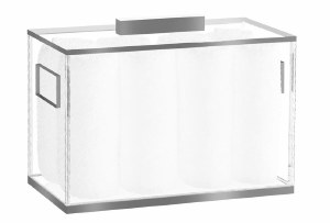 Lucite Towel Box with 8 White Towels Edged Design Silver