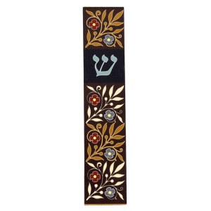 Aluminum and Lucite Mezuzah Case Floral Design Brown 12cm