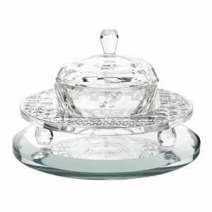 Crystal Honey Dish on Legs Silver Jerusalem Design
