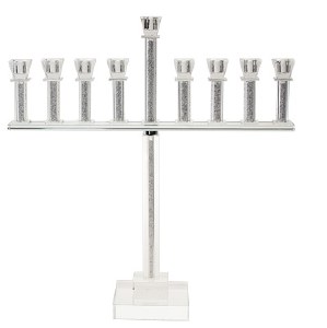 Crystal Oil Menorah with Crushed Stones in Tall Straight Stems 20"H