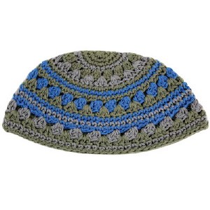 Brown, Gray and Blue Striped Frik Kippah 22cm