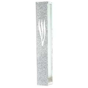 Glass Mezuzah with Silicon Seal Shimmery Silver Design 12cm