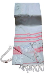 Tallis Prayer Shawl Acrylic Size 24 Pink and Silver Stripes 24" x 72"