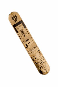 Acrylic Mezuzah Case Designed with Gold Jerusalem Pattern 15cm