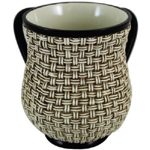 Polyresin Beige and Black Washing Cup Woven Design