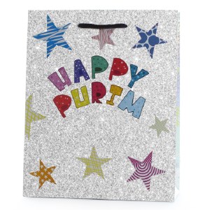 Luxury Holographic Purim Paper Bag Stars Design Medium Size
