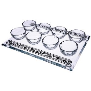 Crystal Simanim Dish with Pomegranate Design 14 inches