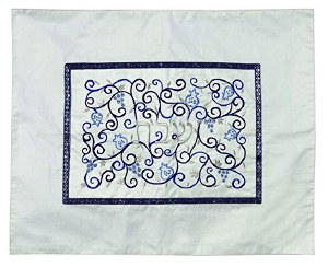 Yair Emanuel Embroidered Challah Cover Pomegranates White &amp; Blue