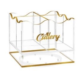 Lucite Swivel Cutlery Holder Wave Design Gold Accent