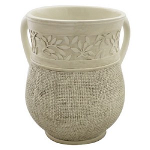 Polyresin Beige Washing Cup with Intricate Leaf Design