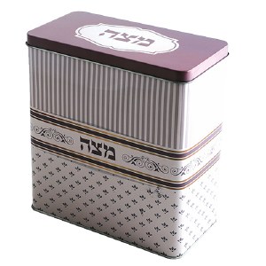 Tin Matzah Box with Cover Pink and Cream Design