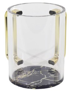Acrylic Round Wash Cup Gold Handles Black Marbleized Bottom 5"