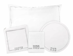 Faux Leather Pesach Set 4 Piece Hemstitched Design Silver