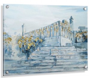 Floating Lucite Mearas Hamachpela Wall Hanging Hand Painted Artwork by Yonatan Blue 25" x 18"