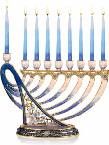 Metal Candle Menorah Enamel Jeweled Design Davids Harp
