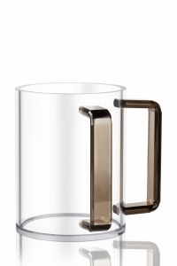 Round Lucite Wash Cup Colored Rectangle Handles Brown 5"