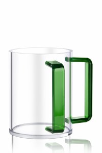 Round Lucite Wash Cup Colored Rectangle Handles Green 5"