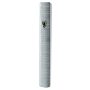 Aluminum Mezuzah Case Metallic Gray and White Striped Design with Metal Shin 15cm