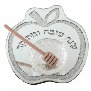 Glass Honey Dish and Plate Apple Design Silver
