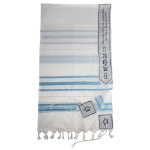 Tallis Acrylic Light Blue and Silver Striped Design 73" x 55"