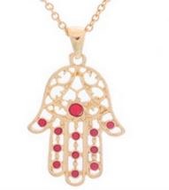 Hamsa Necklace Gold with Red Beads