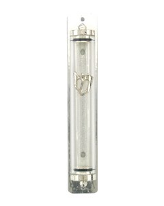 Mezuzah Transparent Silver Shin and Silver Casing 20cm