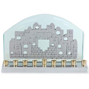 Jerusalem Scene Glass Candle Menorah