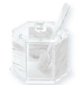 Lucite Honey Dish Hexagon Shape Marble Design with Cover and Spoon 3.5" x 4.5"