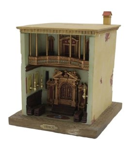 Ceramic Tzedakah Box Venice Shul Model 6" x 6" x 7"